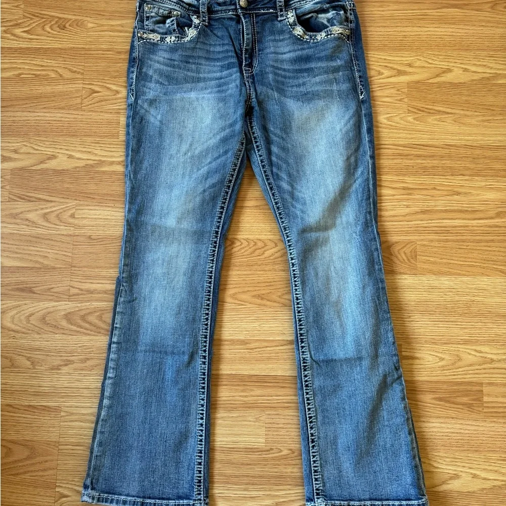 Grace In LA Embellished Jeans 32 Cowgirl Rhinestone Gold Embroidered Hearts EUC - Picture 11 of 11